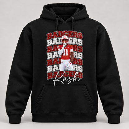 Custom glitter sports hoodie player photo collage front mockup