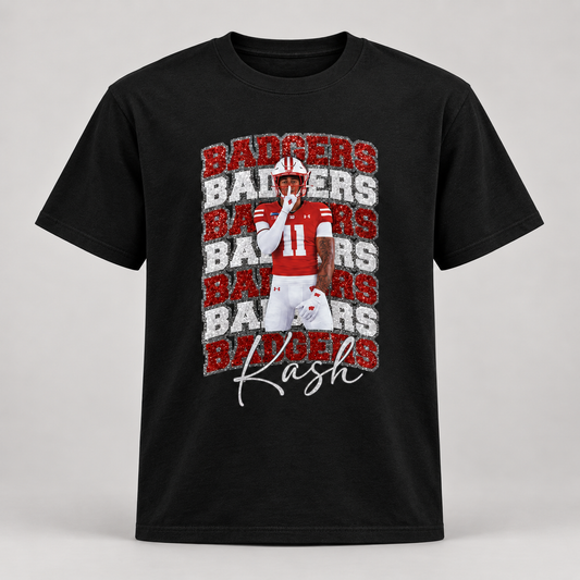 Custom glitter sports T-shirt player photo collage front mockup